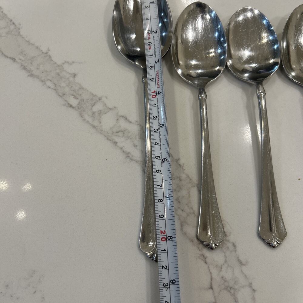 Vtg 4PC ONEIDA JUILLIARD Glossy Stainless CUBE 1 Serving Spoon 3 Dinner Spoons - Picture 5 of 8